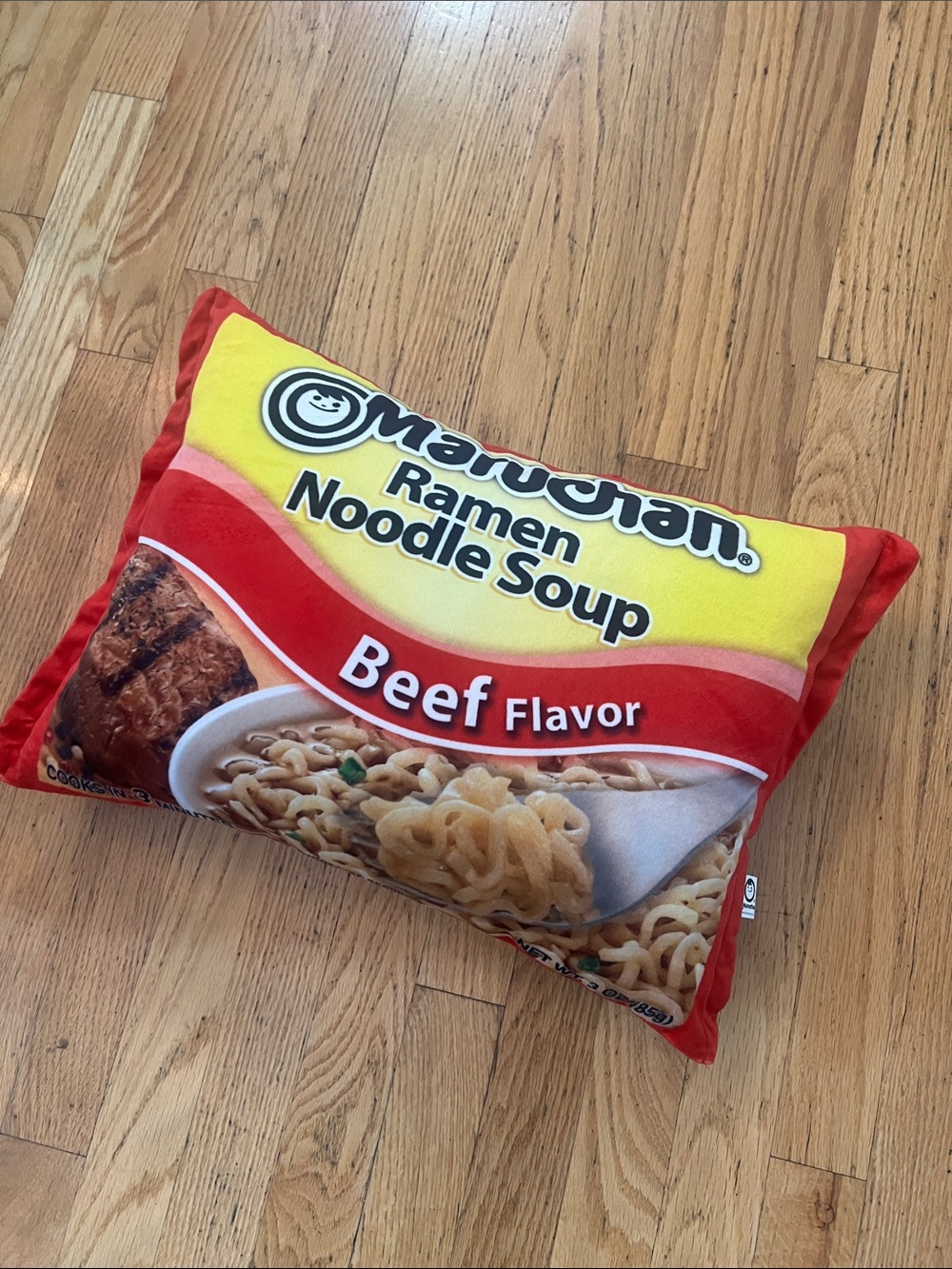 Beef Ramen Noodle Soup Decorative Pillow - Red & Yellow